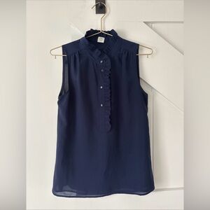 J. Crew Navy Blue Sleeveless Women’s Blouse Size 0 Button Ruffle Details
